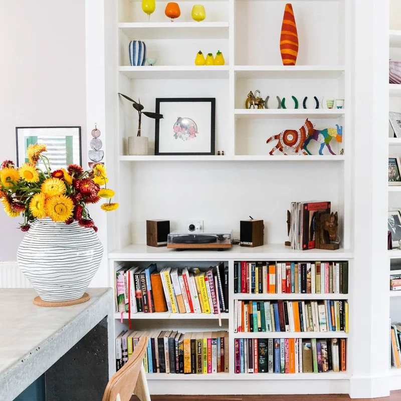 Bookshelf with decorative items and books