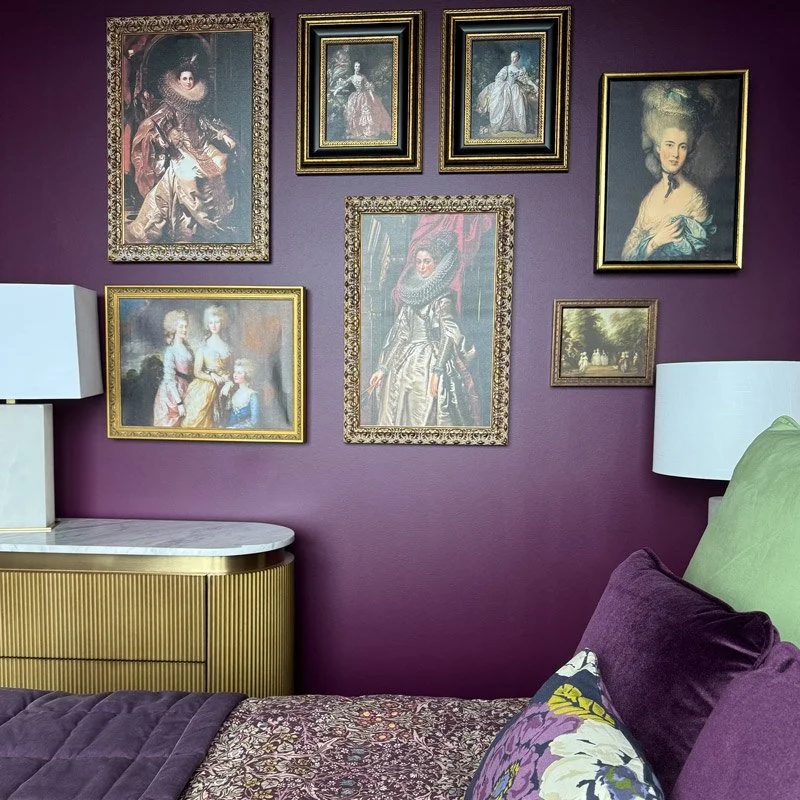 Gallery wall of renaissance art prints in gilded gold frames