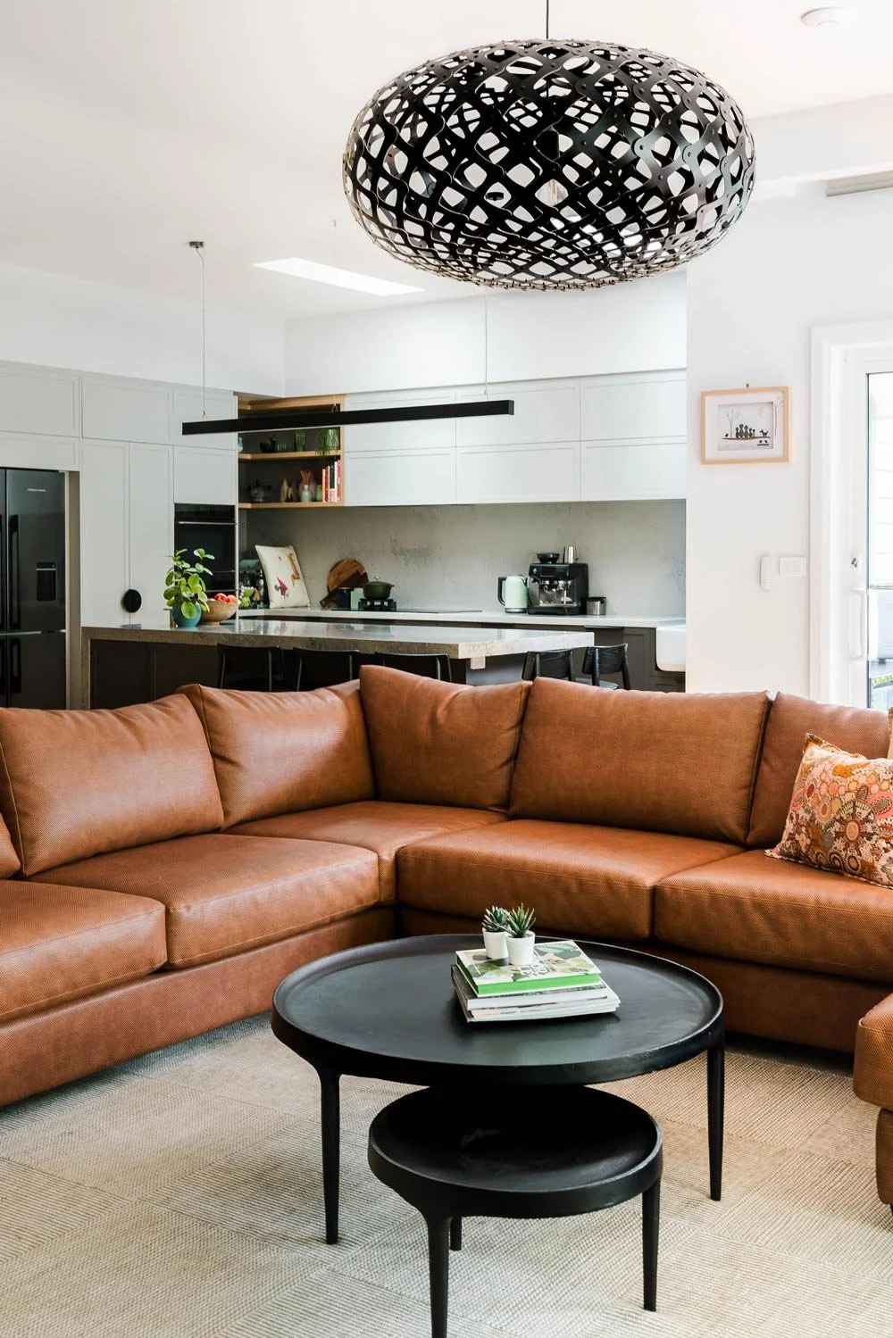 sofa oriented into the room creating a conversational space