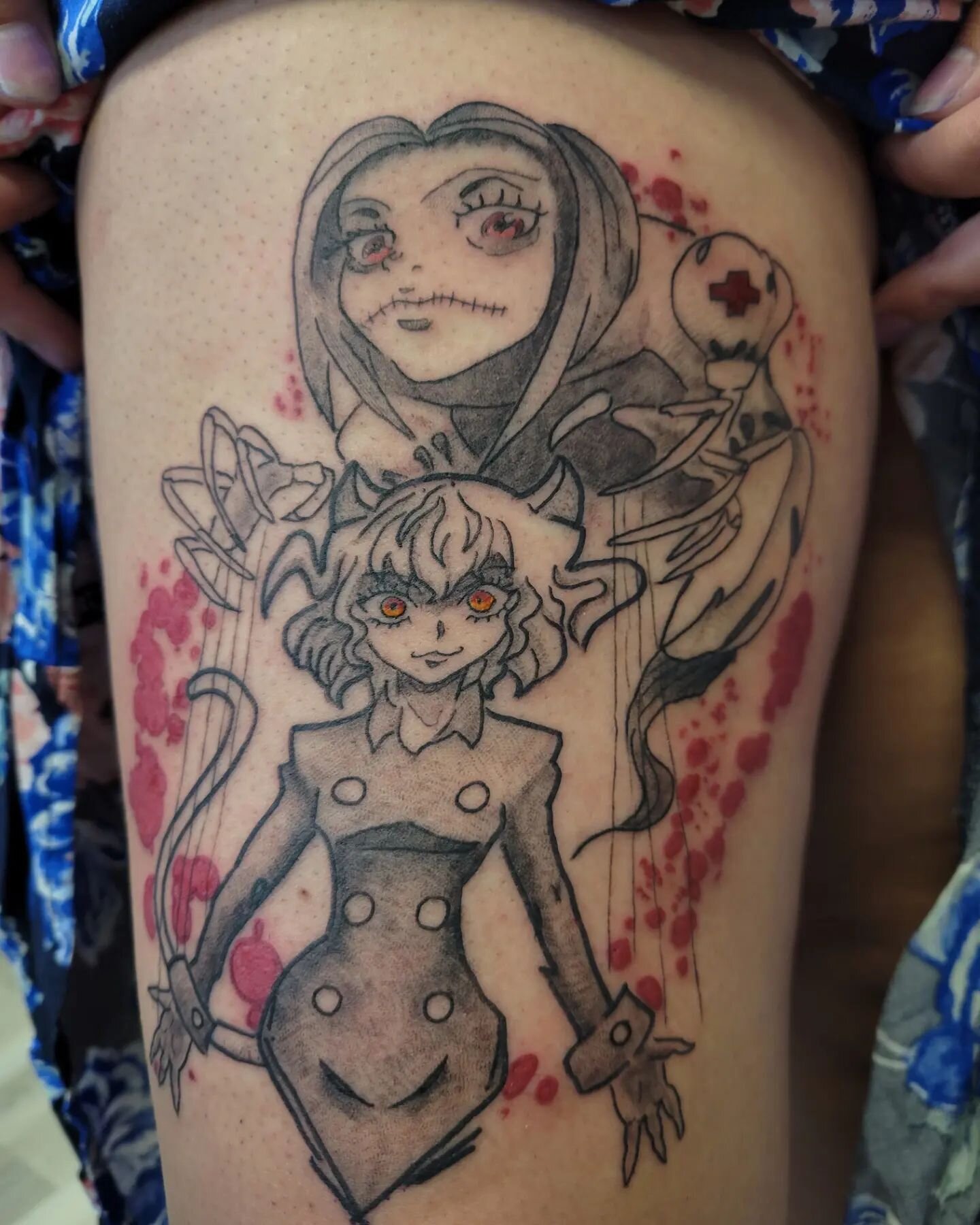 😸🏥 Neferpitou &amp; Dr Blythe 🏥😸

Some super dope villian characters from Hunter x Hunter for the always lovely @demonica.920 . The thigh is no joke, but we agreed the blood splatter was worth it. 
.
.
.
.
.
#drblythenstein #hxh #hunterxhunter #n