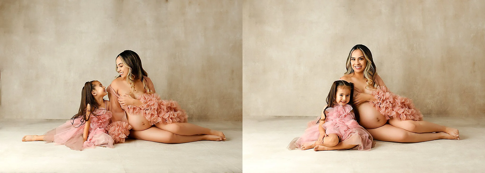 Mom and daughter during their maternity photoshoot at Vanessa Godoy Photography  studio