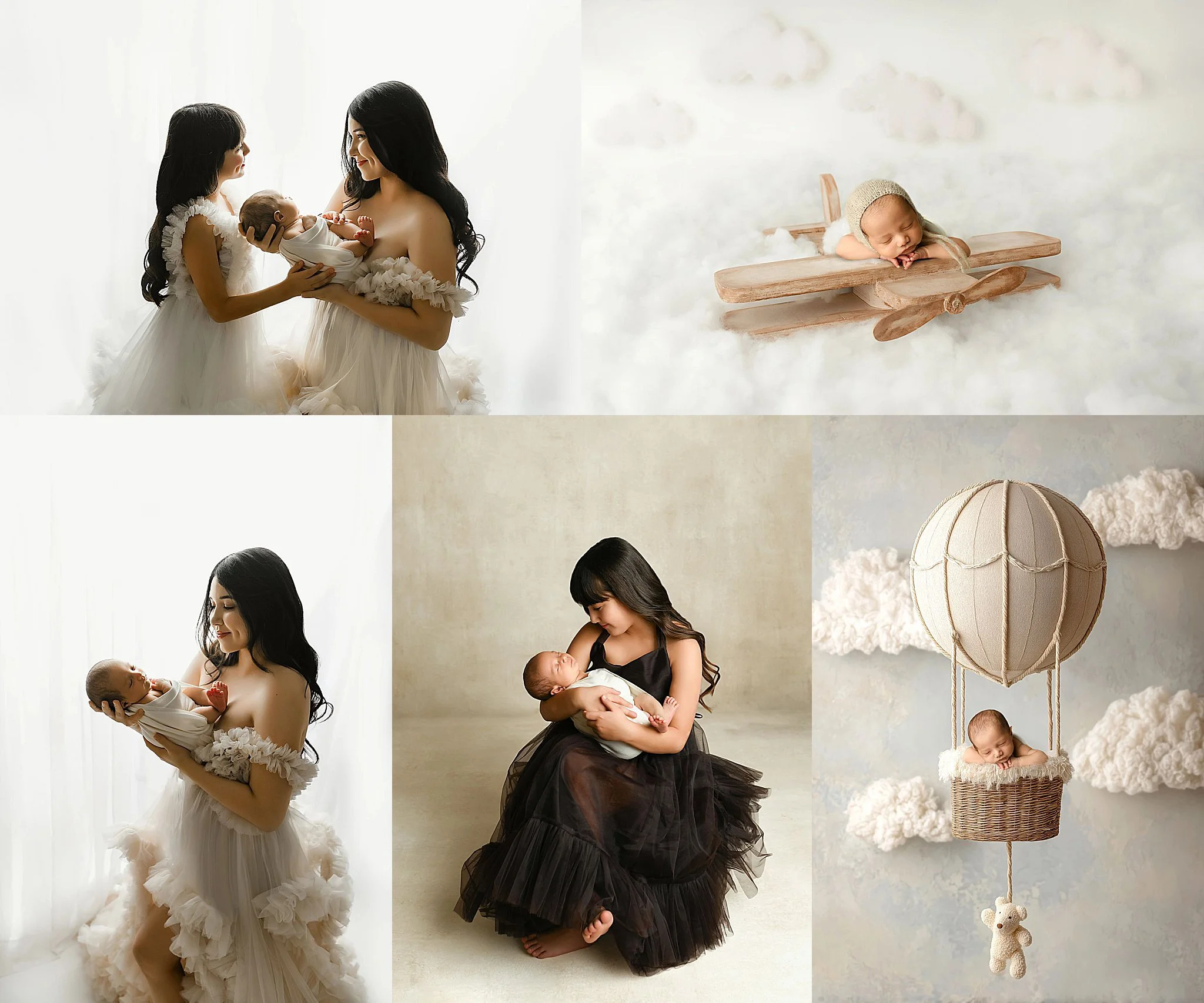 Newborn photoshoot with family members holding baby in Quad Cities Studio