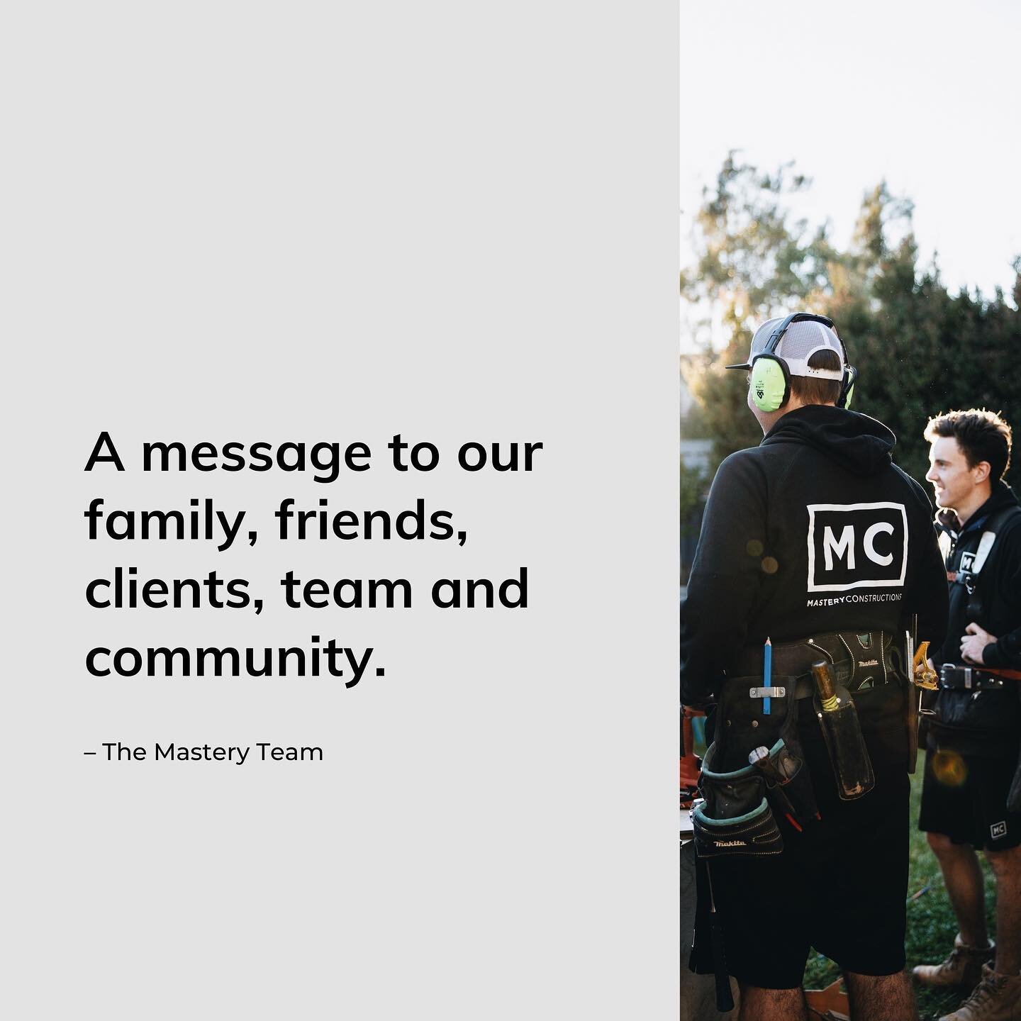 To all of our amazing family, friends, clients, team, trades, and the greater community.⁠⁠
⁠⁠
Thank you to everyone for all of the ongoing support you have given Mastery over the years. You are all the reason why we do what we do, and keep us motivat