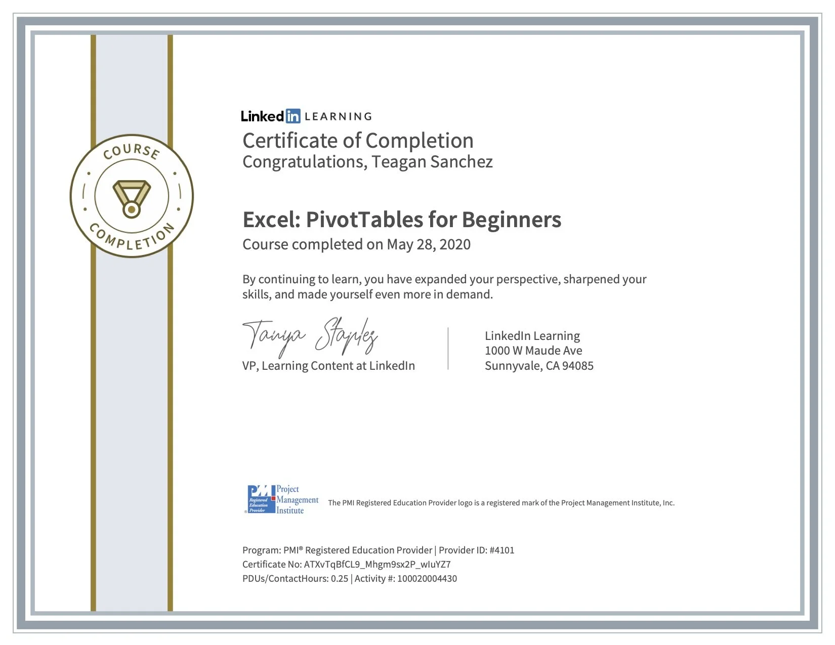 TeaganSanchez's CertificateOfCompletion_Excel_ PivotTables.jpg