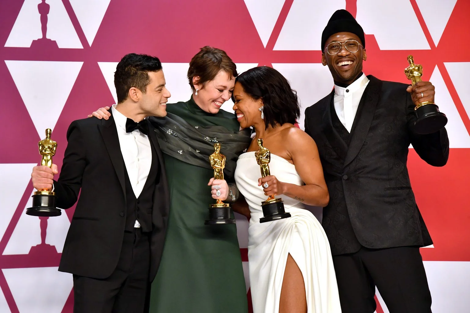 Photo: Rami Malek (Bohemian Rhapsody), Olivia Colman (The Favourite), Regina King (If Beale Street Could Talk) and Mahershala Ali (Green Book)