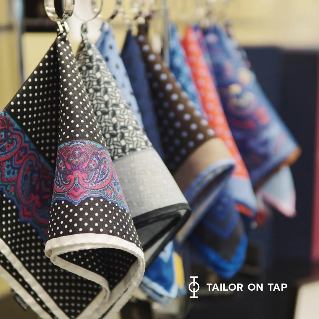 For refined flair, you can&rsquo;t go wrong with a pop of color in your breast pocket. Check out our collection of pocket squares available at our Tyson's Corner showroom. If you are not sure which style to go with your favorite suit, we can help you