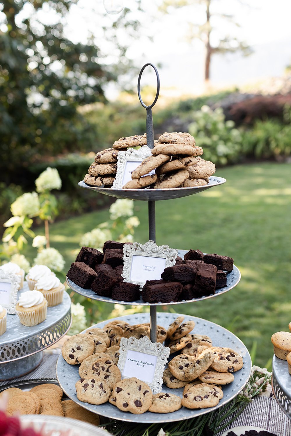 tiered cookie and brownie platter at ourdoor wedding
