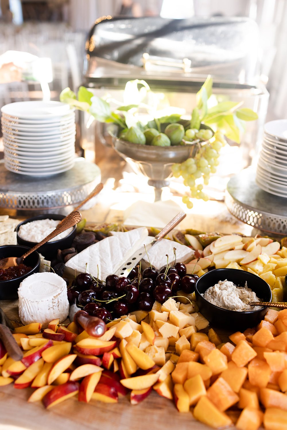 cheese grazing board display at wedding in portland oregon