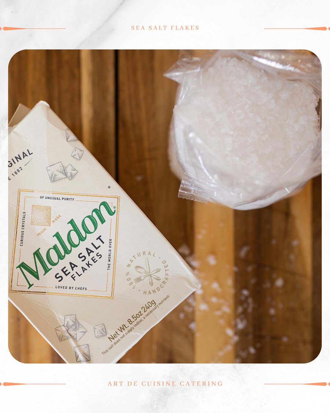 We just love using Maldon sea salt flakes! These pyramid-shaped flakes deliver just the right amount of aromatic enjoyment without overly salting.​​​​​​​​​
Plus, this versatile ingredient can be used in any stage of cooking, from prep to finishing.🧂