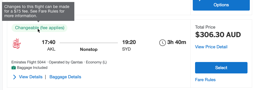 Fare indicator tooltips, surfaced inside the flight result card
