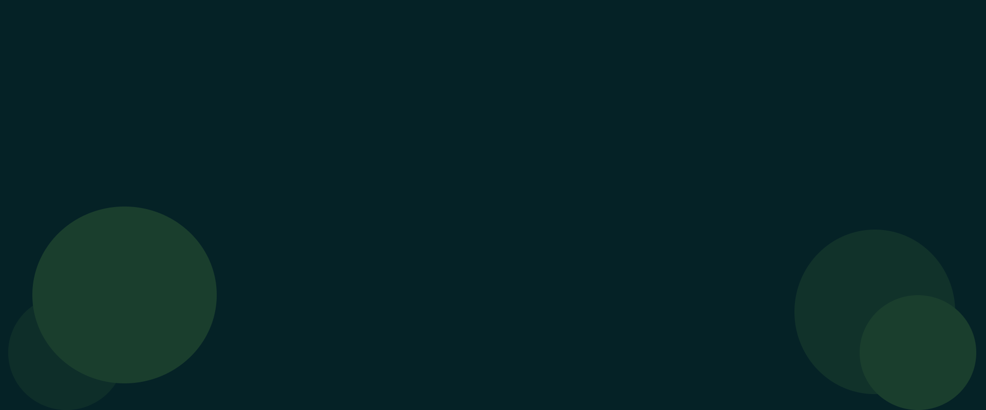 Dark background with blurry green circles on both sides.