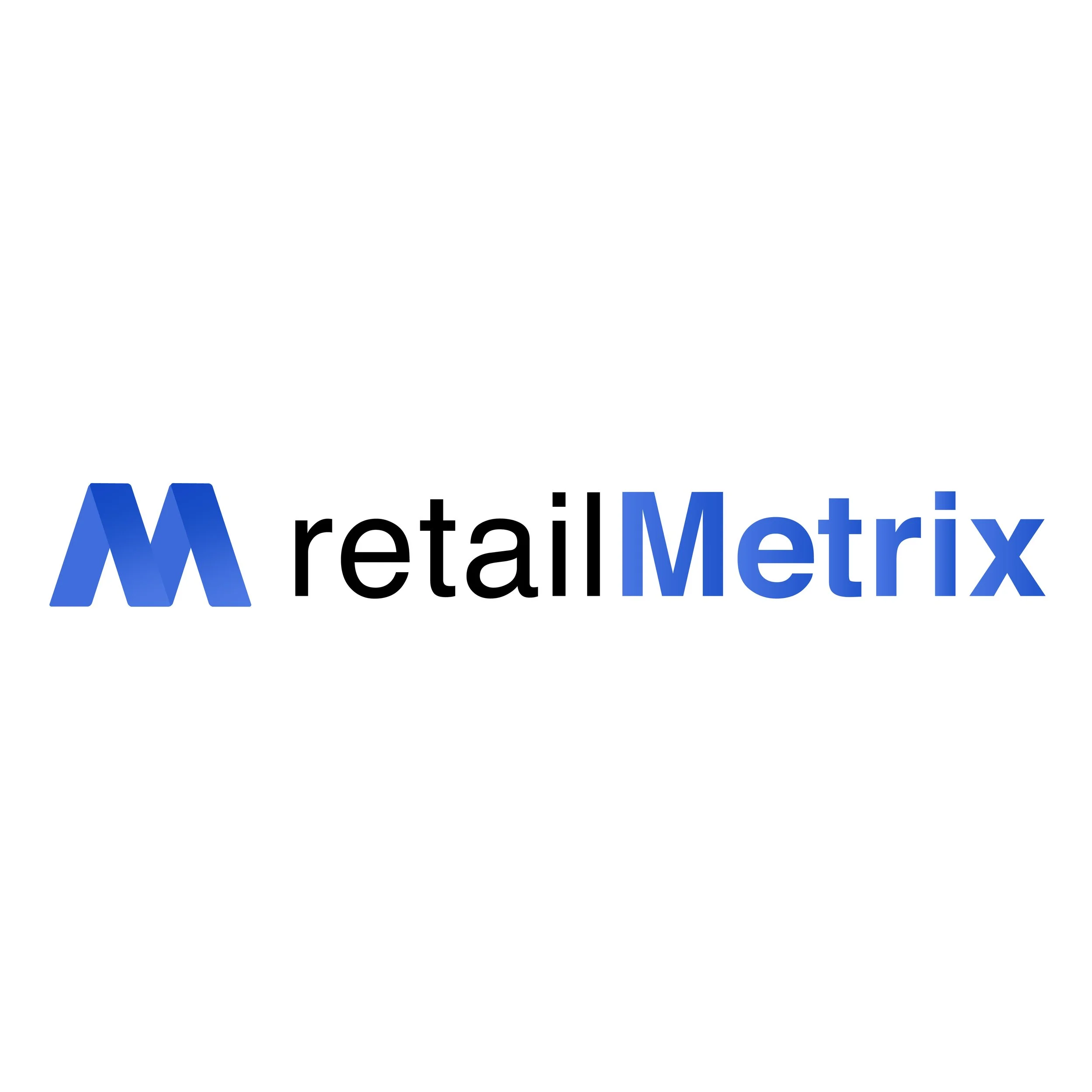 RetailMetrix logo with a stylized blue 'M' on the left, and the words 'retail' in black and 'Metrix' in blue.
