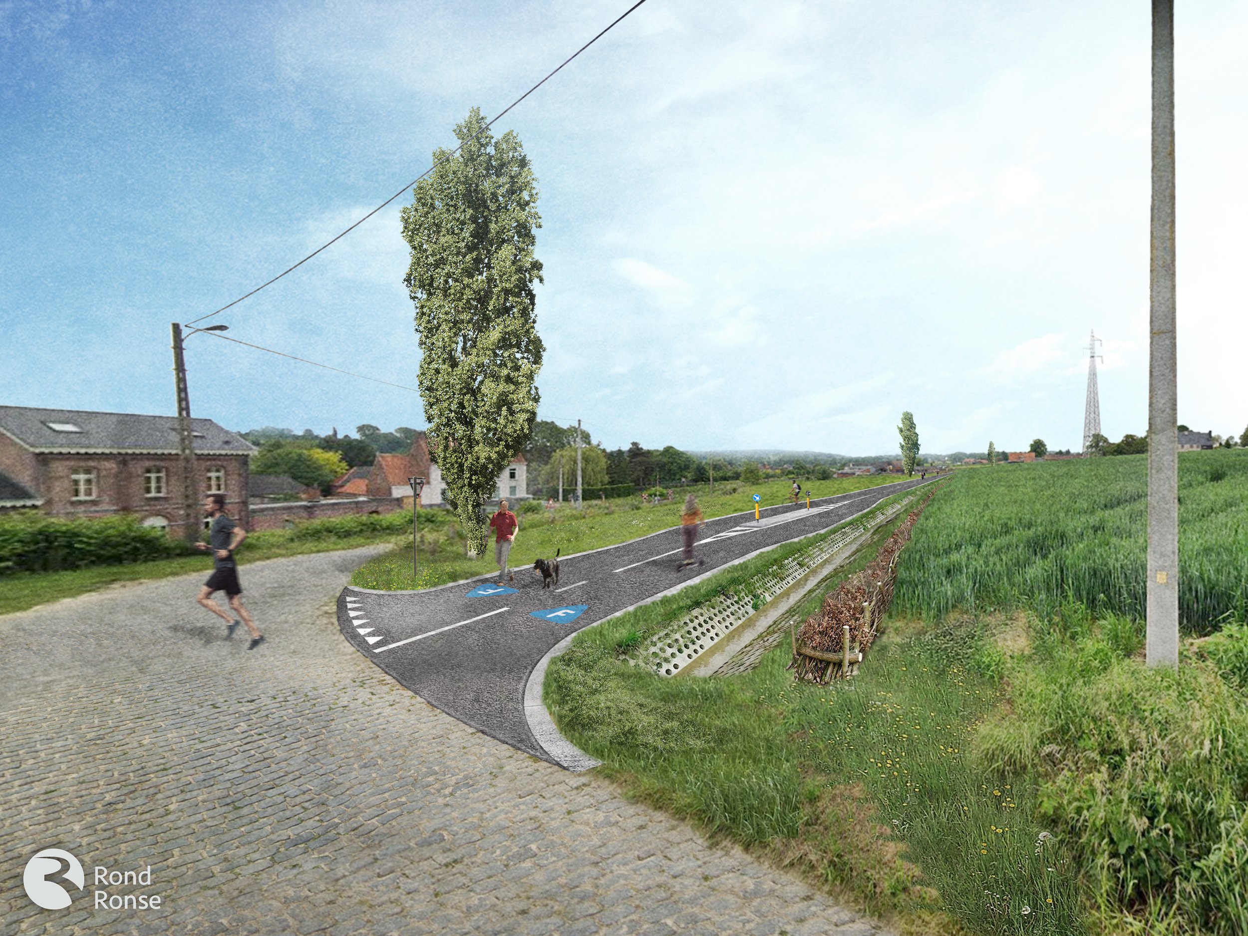   Impressie van verbinding ter hoogte van Stationsberg richting Mussestraat. Aanleg van erosiedam langs de fietssnelweg.  