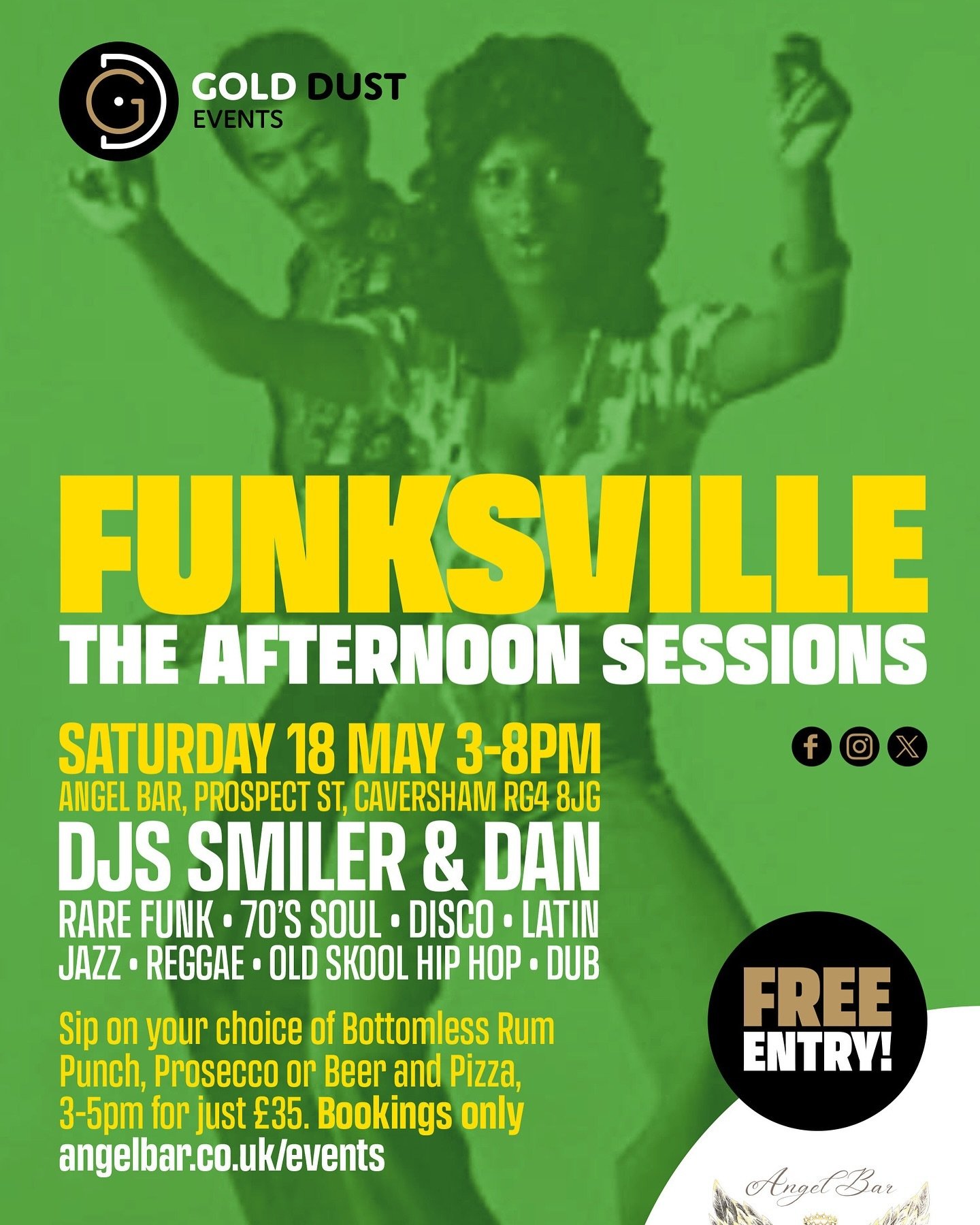 It&rsquo;s today !

Gold Dust events presents &ldquo;Funksville&rdquo; the afternoon sessions, Saturday 18 May 2024 at @angelbarcaversham , 18 Prospect Street, Caversham, Reading, RG4 8JG.

Join us for our first Bottomless Brunch session with @modsmi