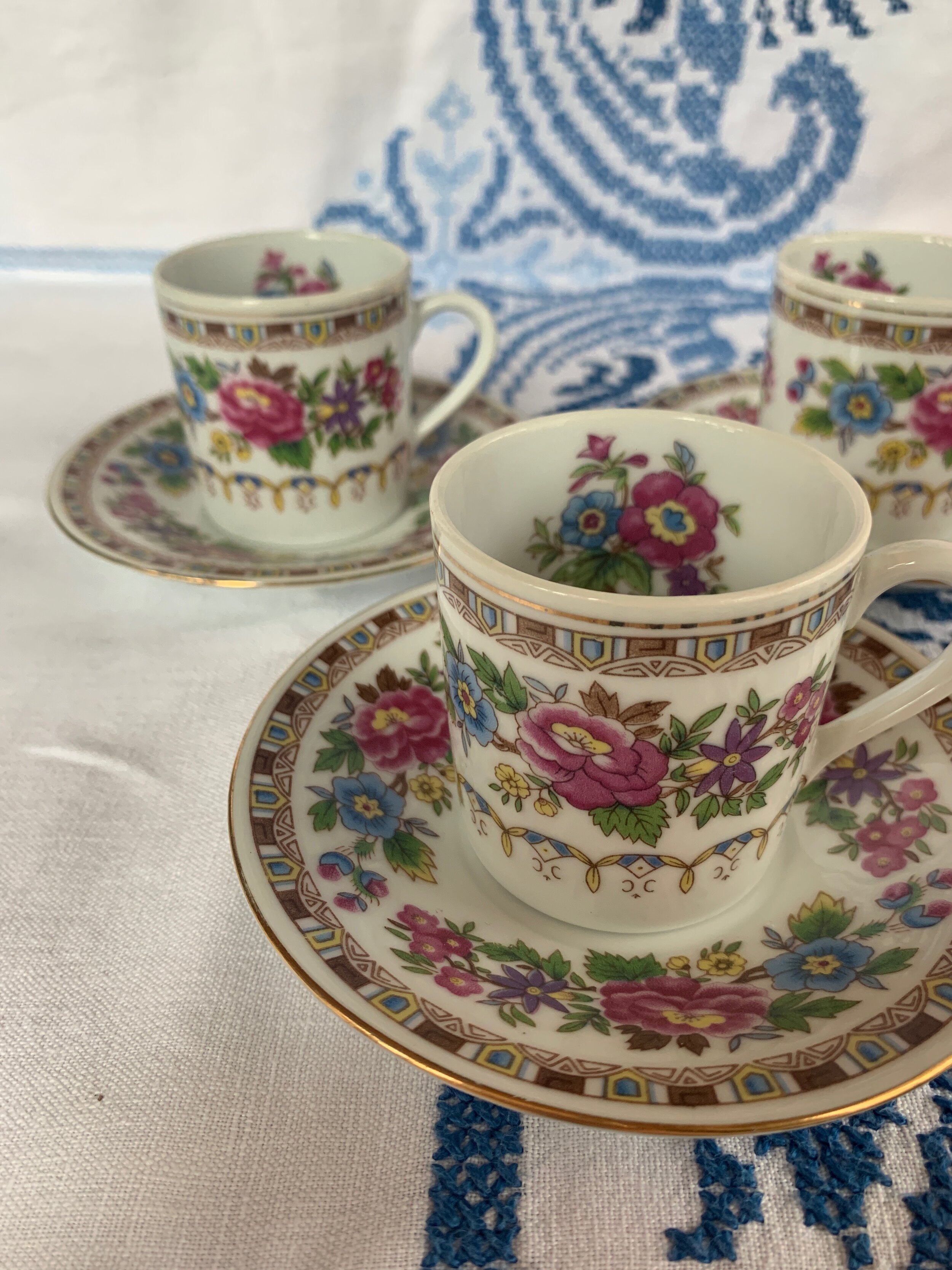 Three oh so pretty Vintage china espresso cups and saucers
