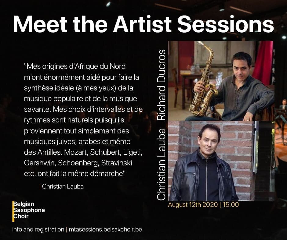 🎙Next week in our Meet the Artist Session, we welcome Christian Lauba and Richard Ducros. Join us for an interactive meeting with these wonderful people.

Go to mtasessions.belsaxchoir.be

#mtasessions #belsaxchoir #bsc #lauba #ducros
▪️
▪️
Christia