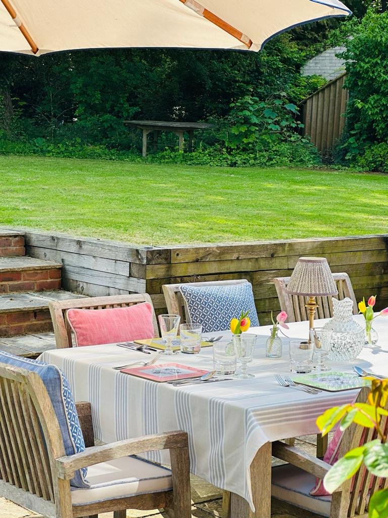 Amelfi grey bark tablecloth and various scatter cushions taken in Northington