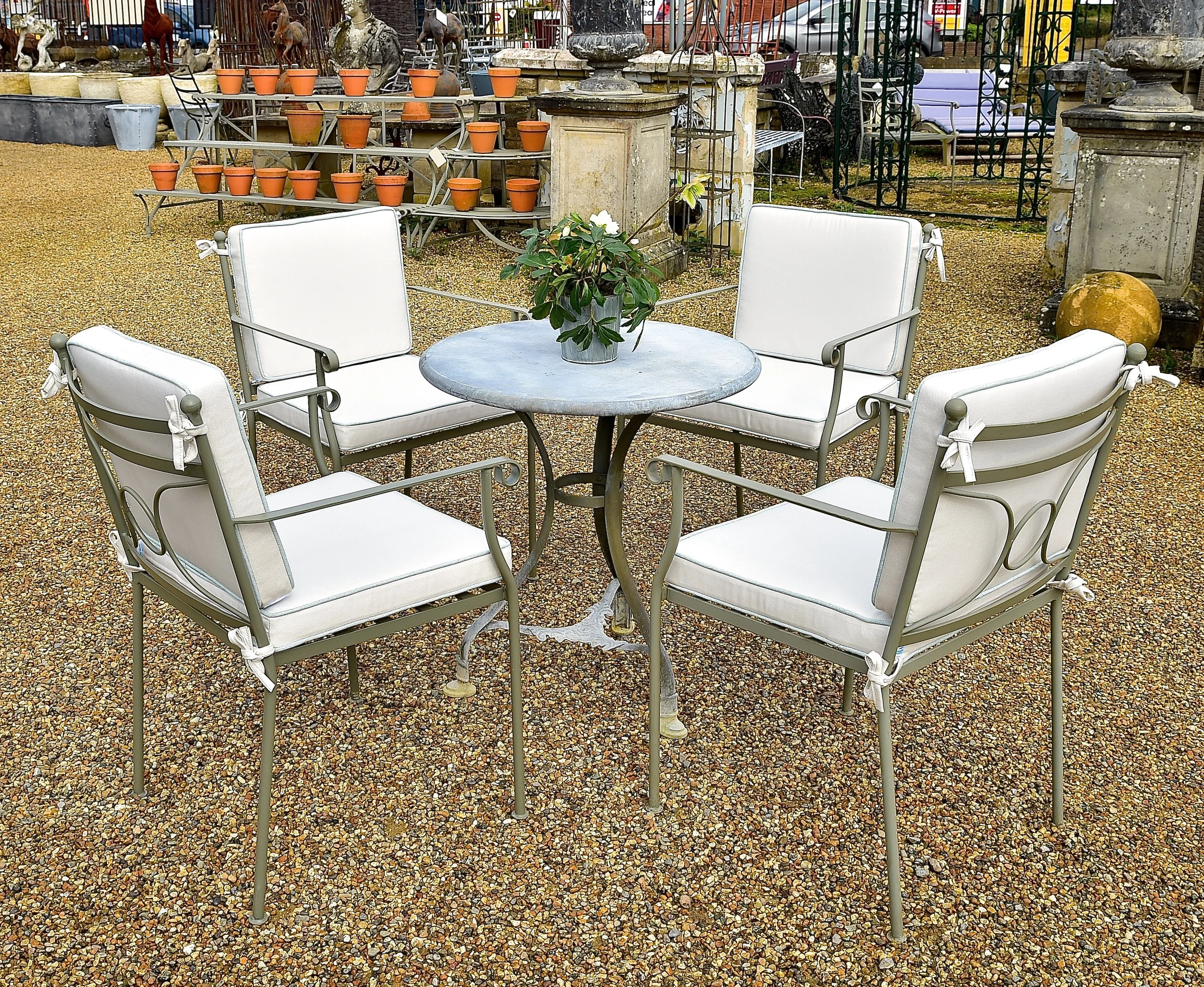 Garden Art Provence chairs with our seat pads in chalk with palermo piping