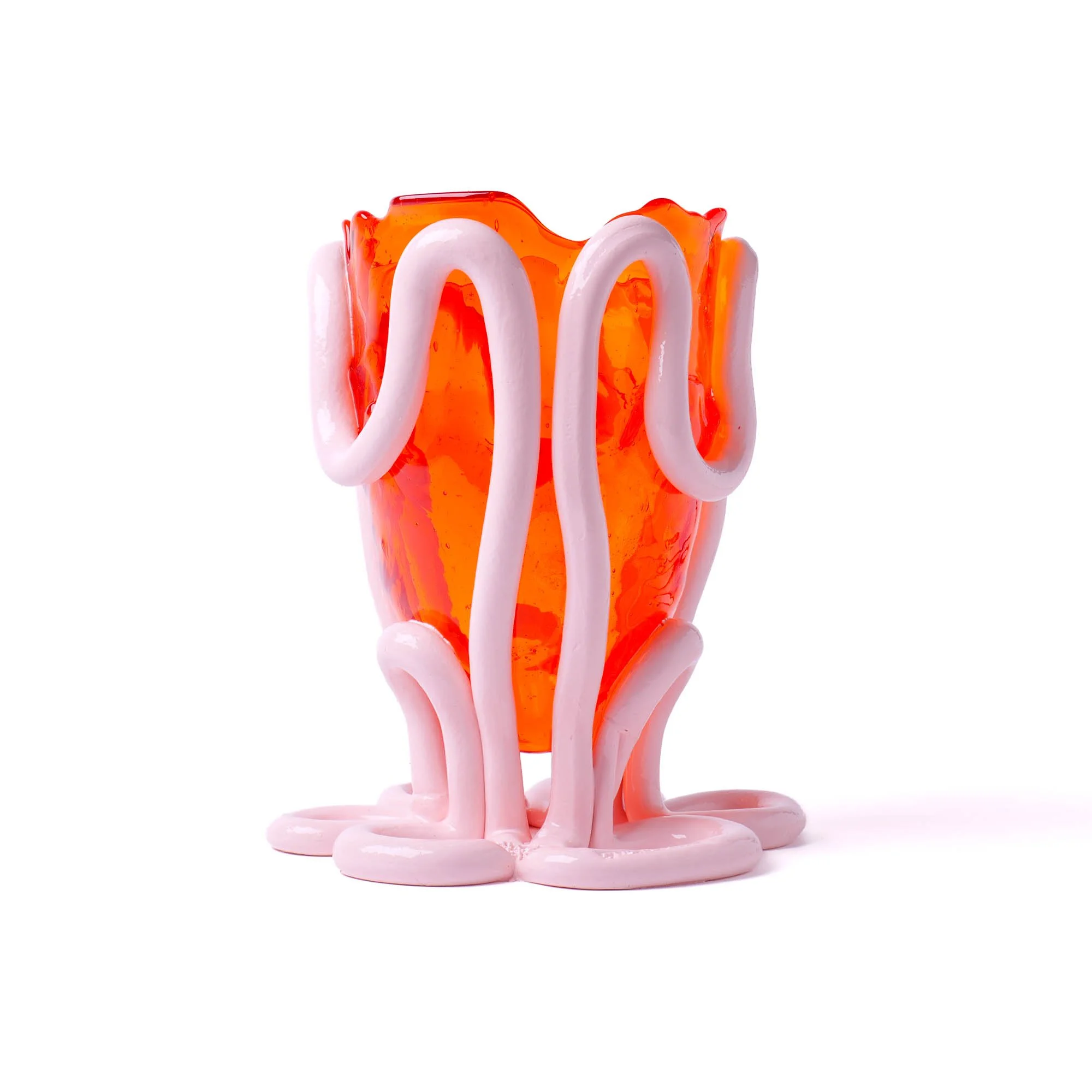 Indian Summer Vase - Clear Orange And Matt Pastel Pink