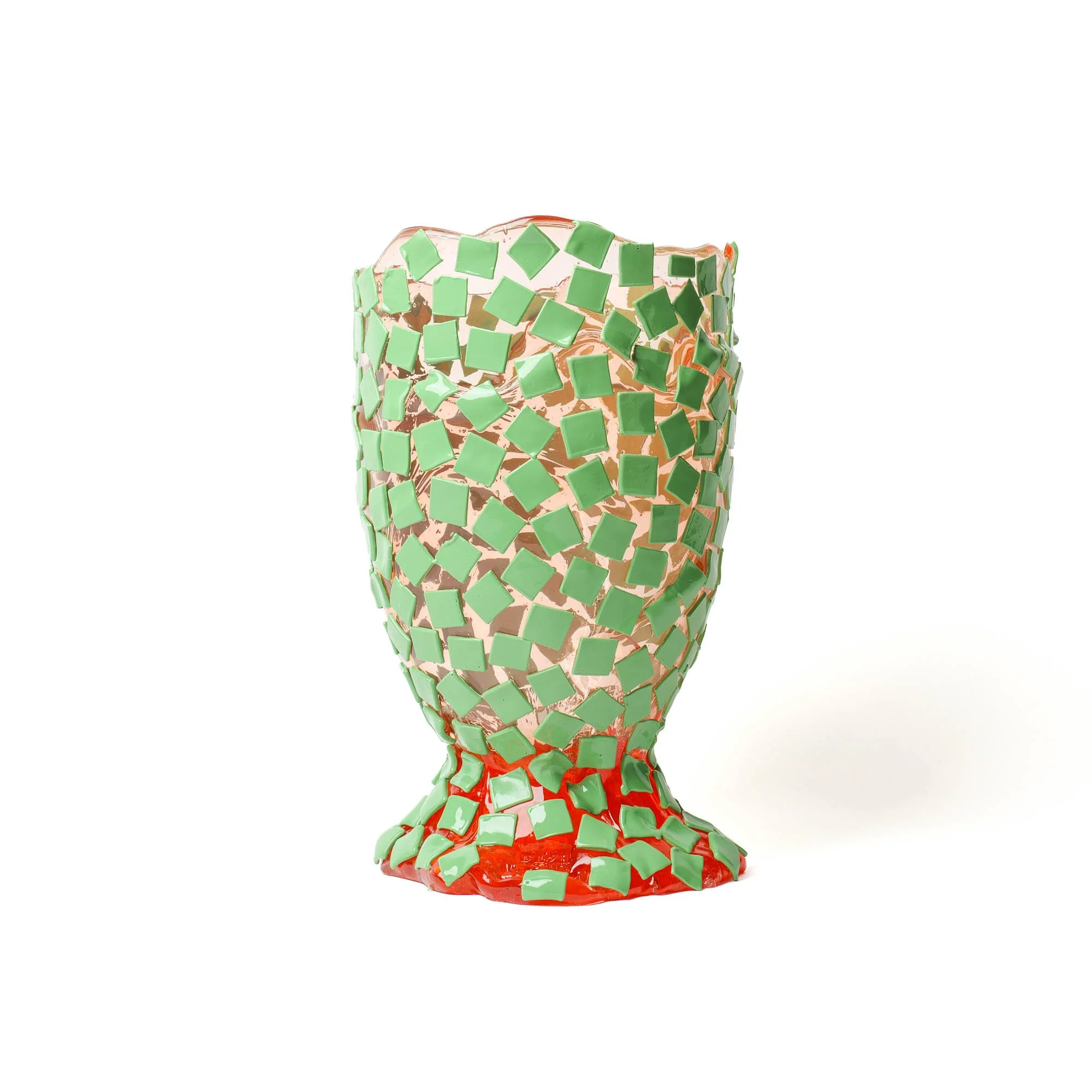 Rock Vase - Clear Light Ruby, Dark Mint