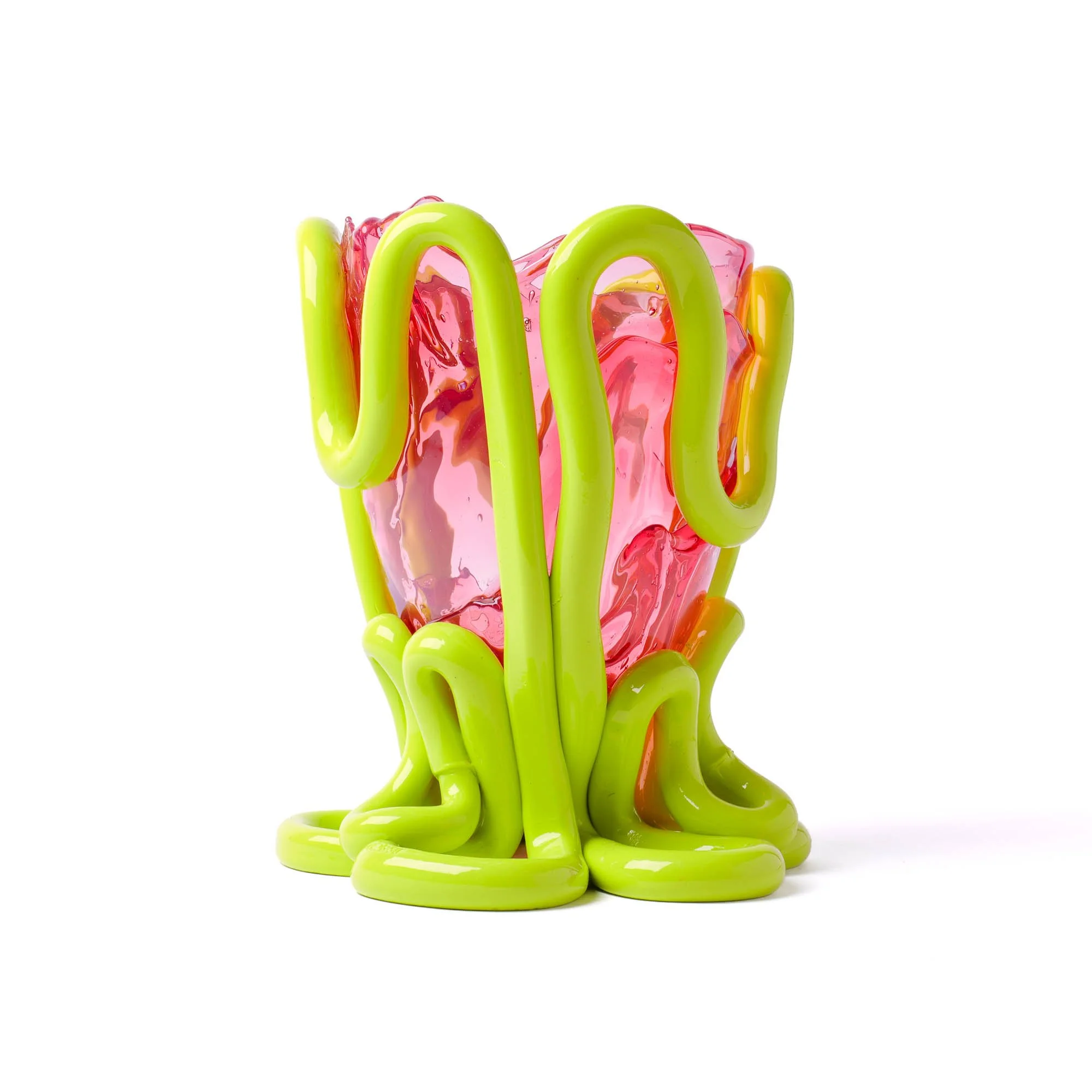 Indian Summer Vase - Clear Pink And Matt Lime