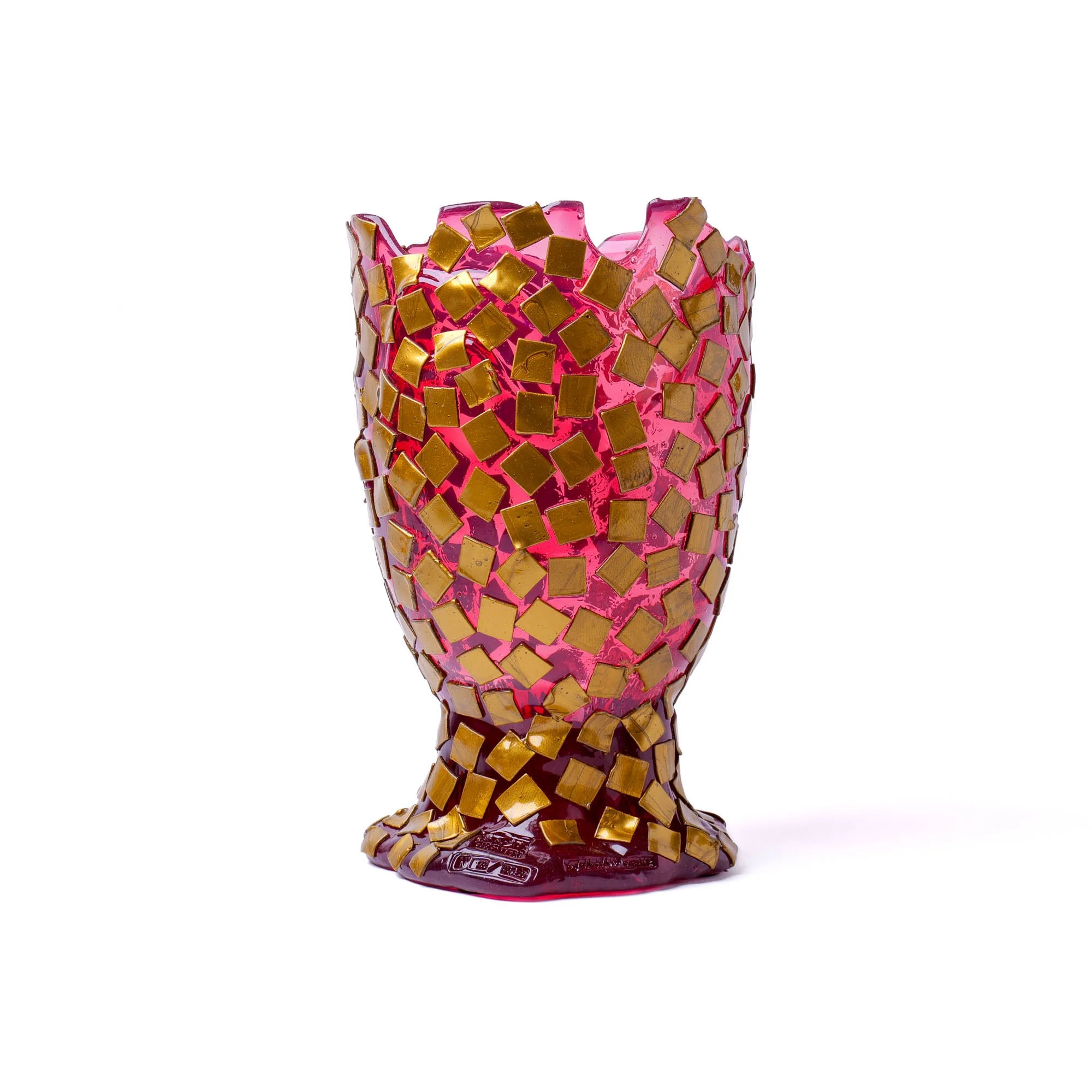 Rock Vase L - Clear Light Fuchsia, Gold
