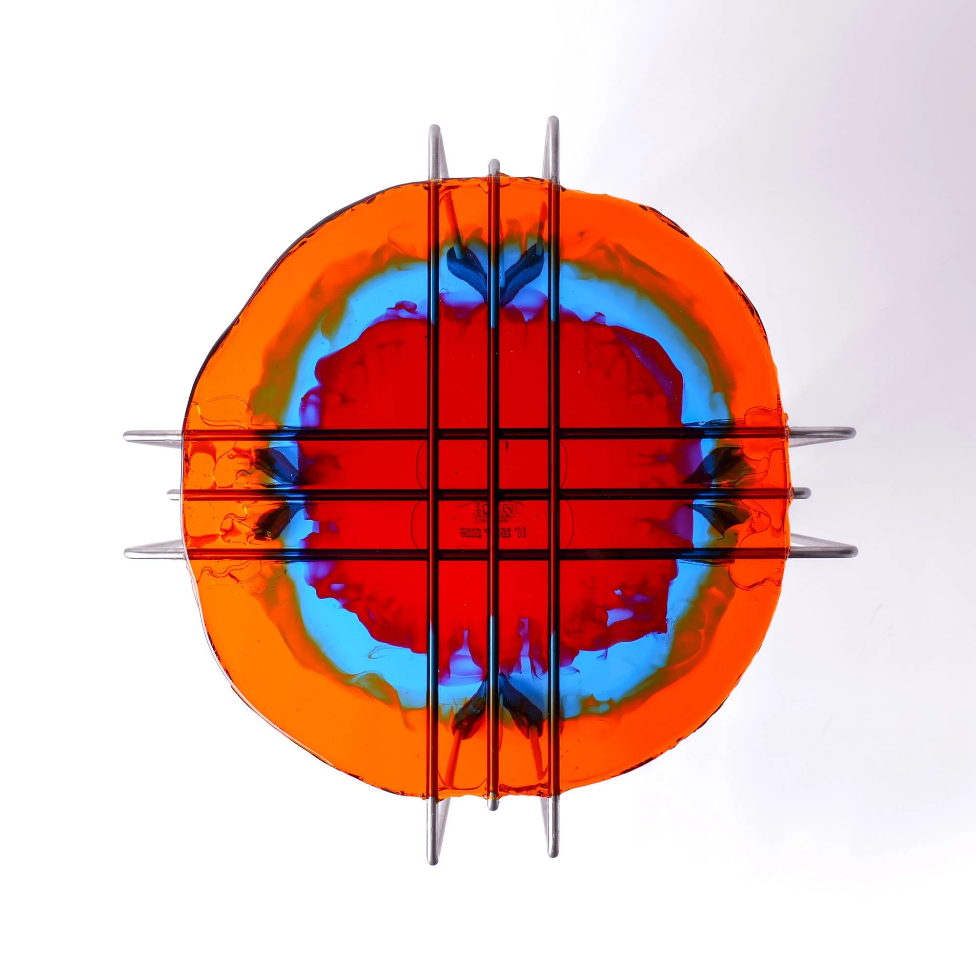 Triple Play Coffee Table - Clear Orange, Light Blue, Dark Ruby