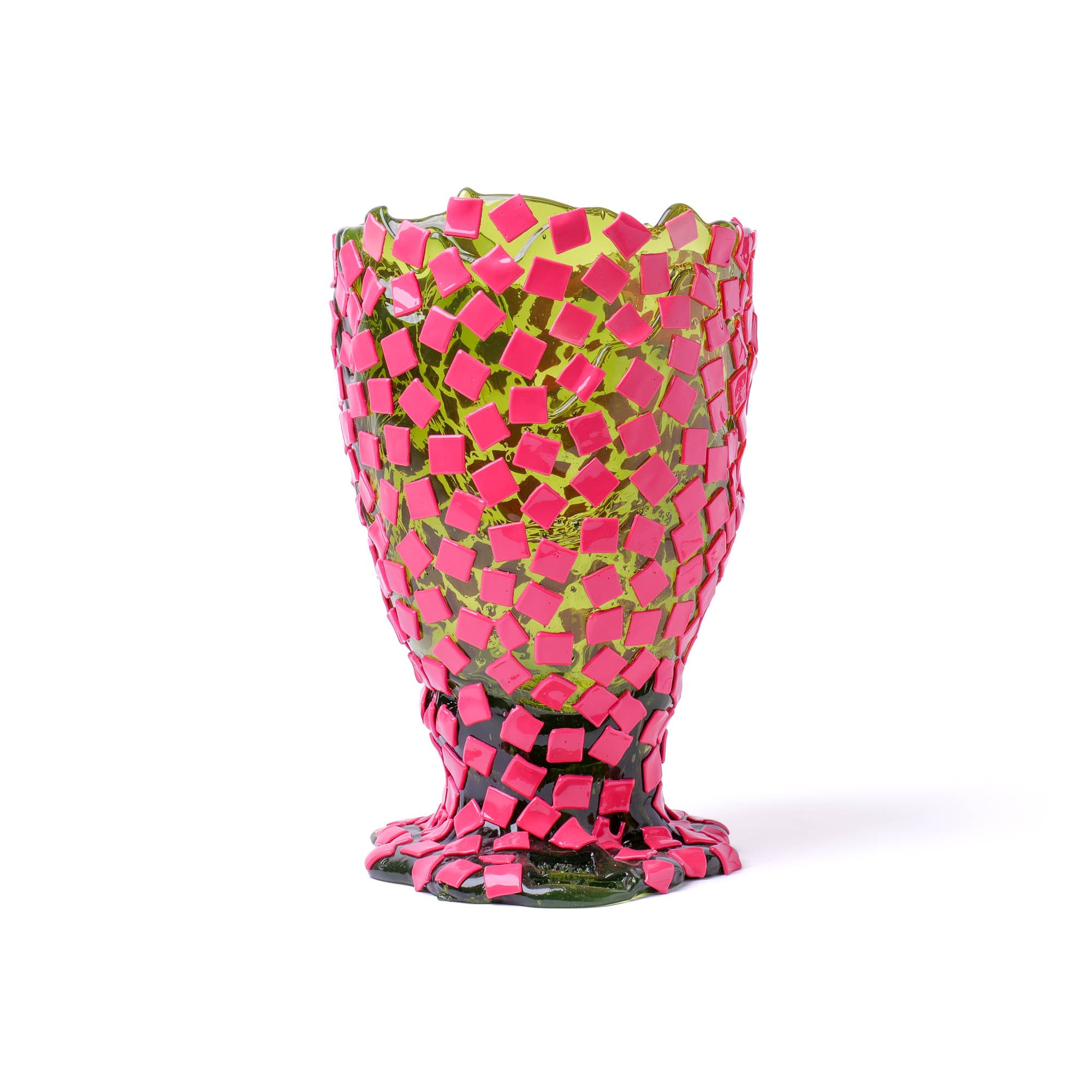 Rock Vase L - Clear Bottle Green, Fuchsia