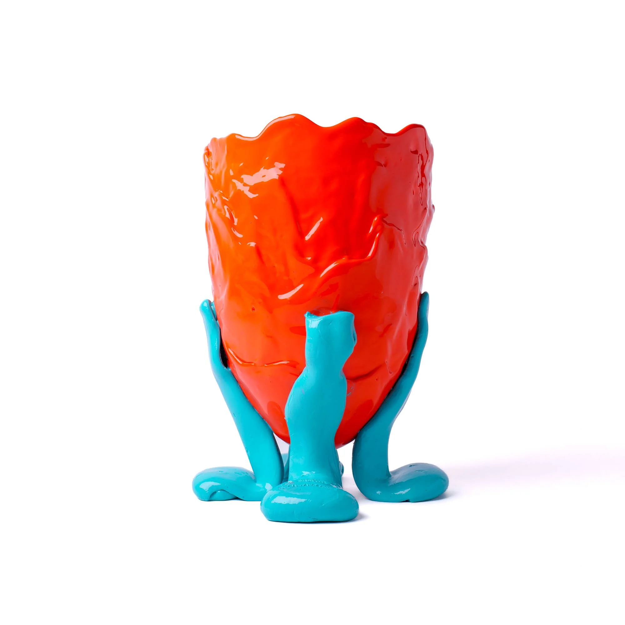 Clear Vase L - Matt Red and Turquoise