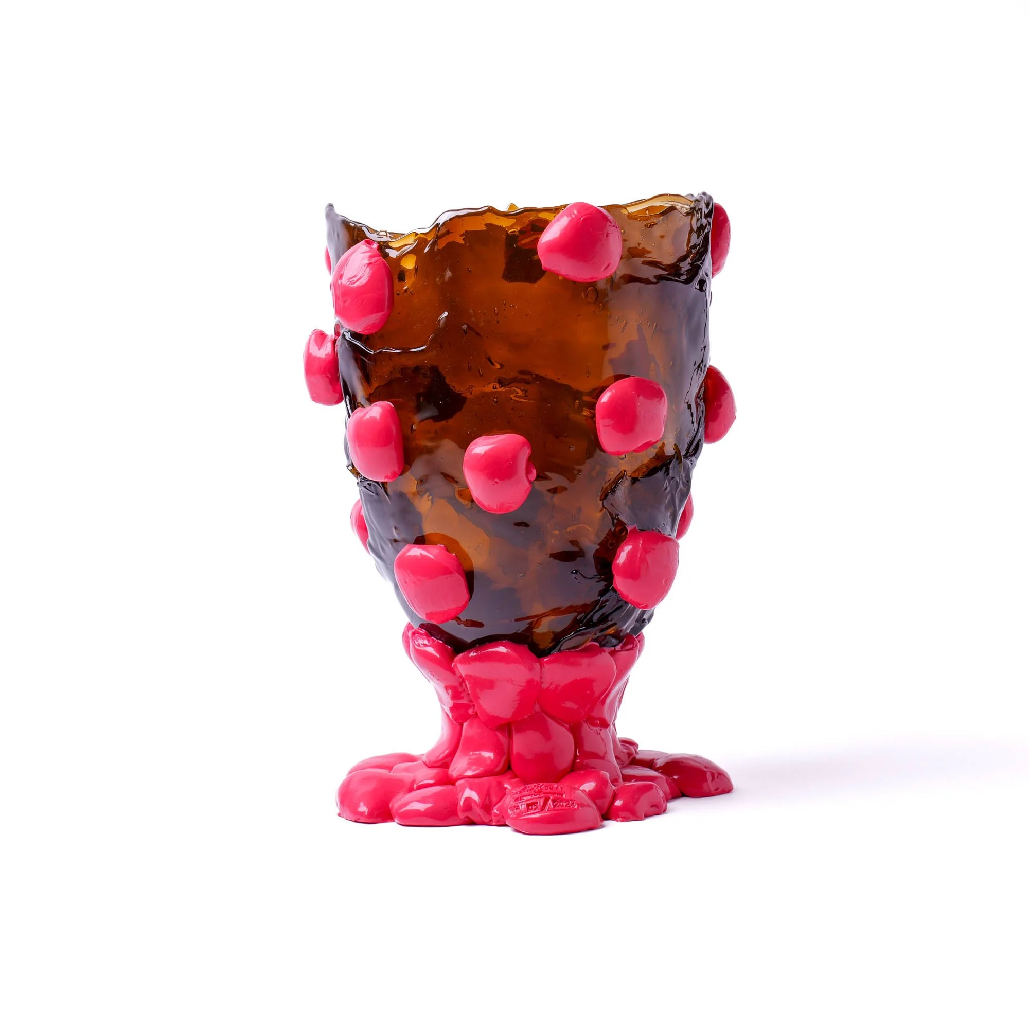 Nugget Vase L - Clear Brown, Fuchsia
