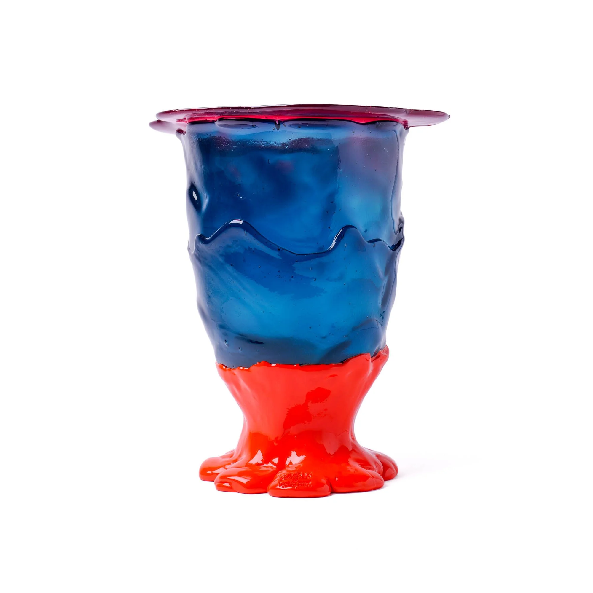 Flower Vase L - Clear Light Fuchsia, Emerald And Matt Orange