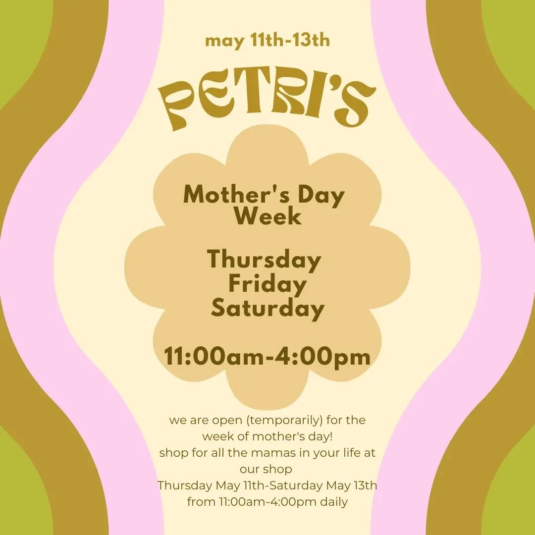 We're breaking our hiatus (albeit briefly) for Mother's Day week! Come hang, starting Thursday.