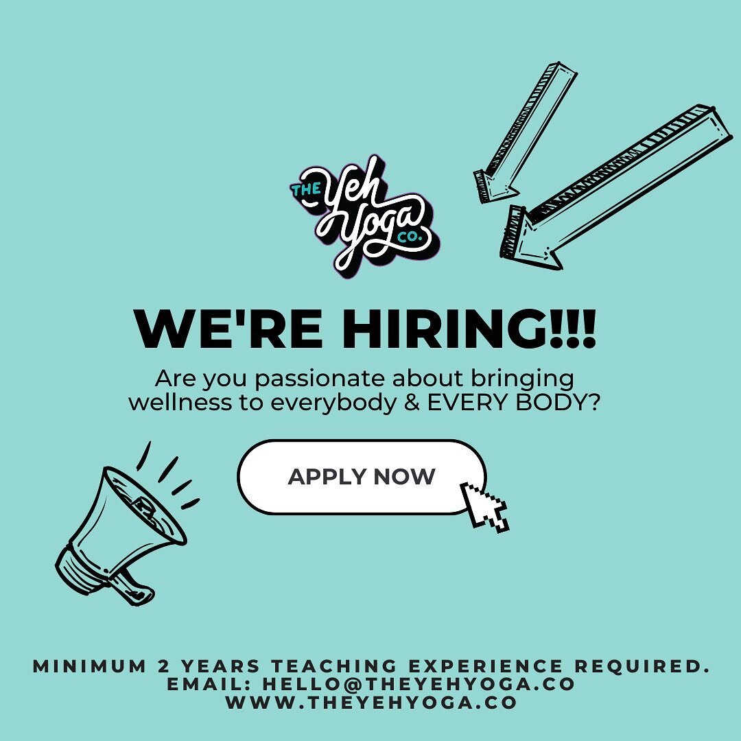 LOOKING FOR YOUR NEXT ADVENTURE? WE'RE HIRING! Swipe right for deets! 👉👉👉

WE'RE LOOKING FOR: 
✨ PILATES INSTRUCTORS 
✨ FITNESS INSTRUCTORS 

The Yeh Yoga Co. are a group of fun, joyful wellness practioners and instructors who are on a mission to 