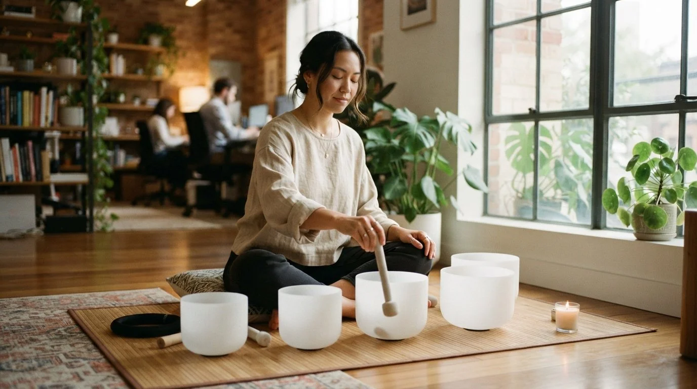 Oriental woman using sound baths