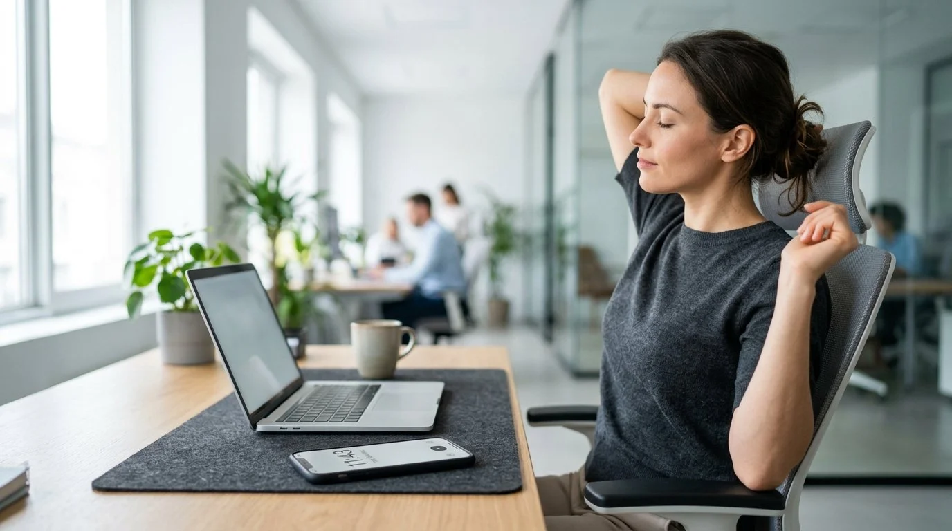 Female office worker taking a  15-Minute Mental Fitness Sprint