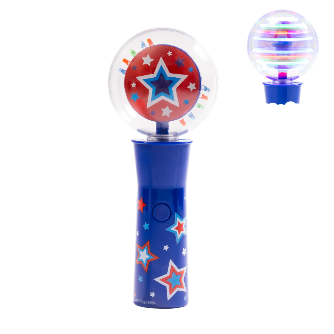 Oversized LED spinner wand flashes bright colorful lights while spinning, creating exciting visual fun kids love