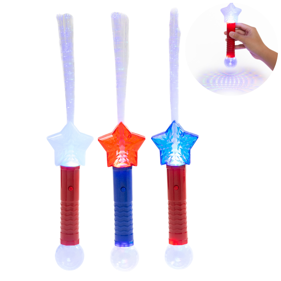 Fiber optic wands that create a sparkling light display for exciting visual fun at parties, celebrations, and playtime