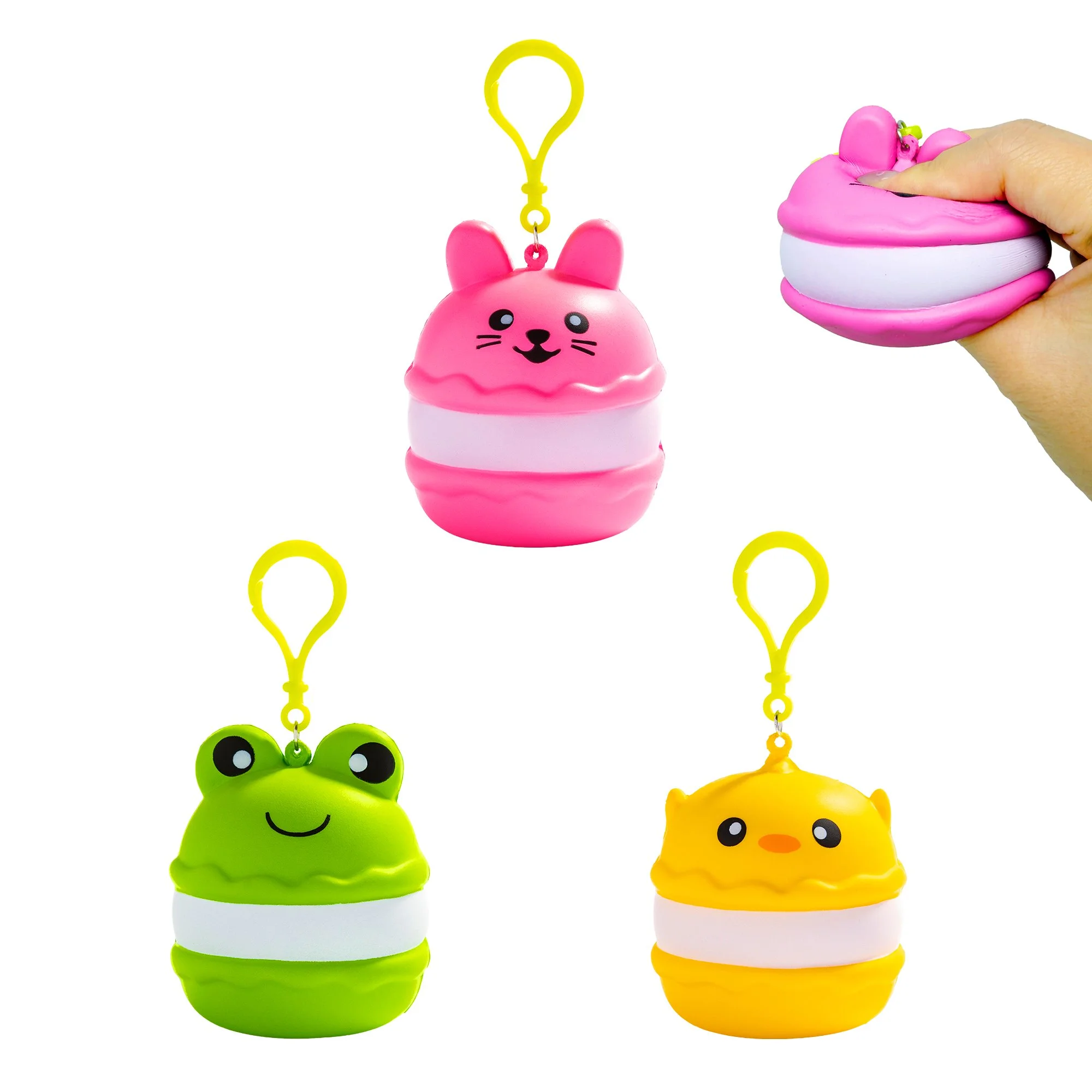 Three soft foam squish toys with satisfying slow-rising texture that kids love squeezing again and again