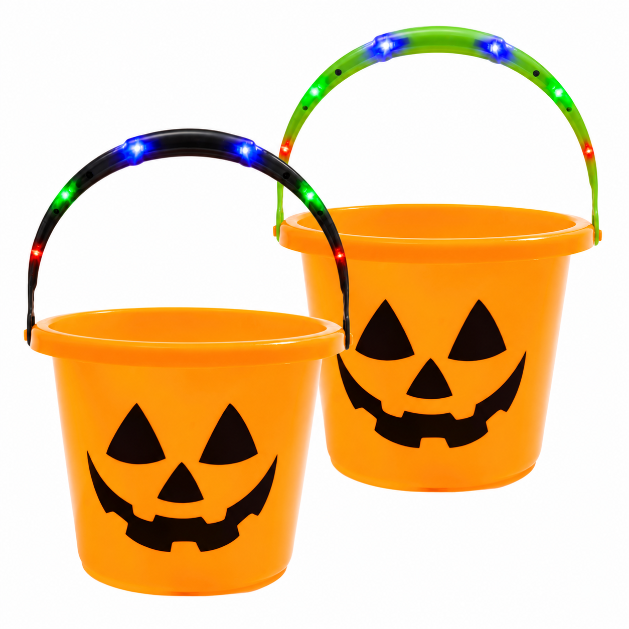 LED Glowing Handles - Plastic Pails for Candy Collection, Trick-or-Treating & Halloween Parties - Ages 3+