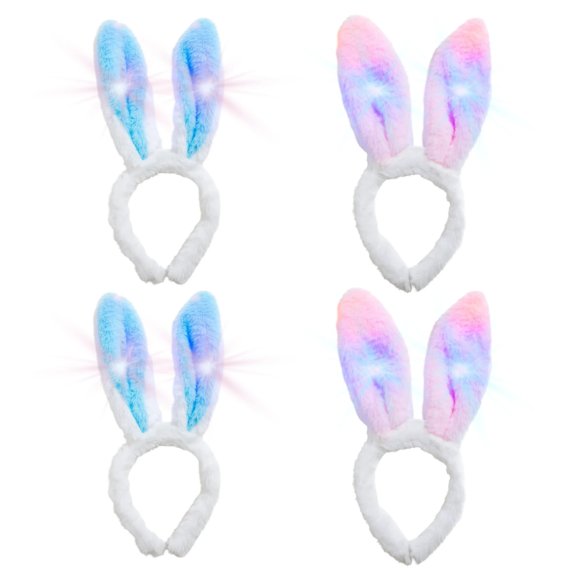 Four Headbands with Glowing Plush Bunny Ear Design for Easter Fun