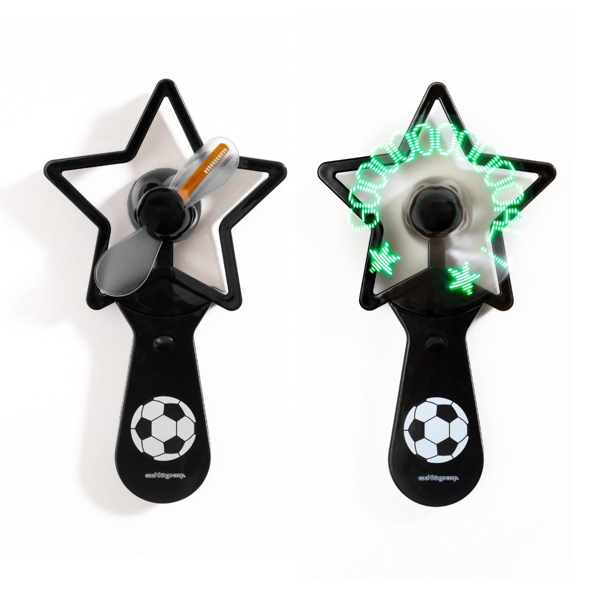 Light Up LED Message Fan with Cooling Breeze. Sport-inspired design adds an energetic touch, making it great for sports fans and active kids.