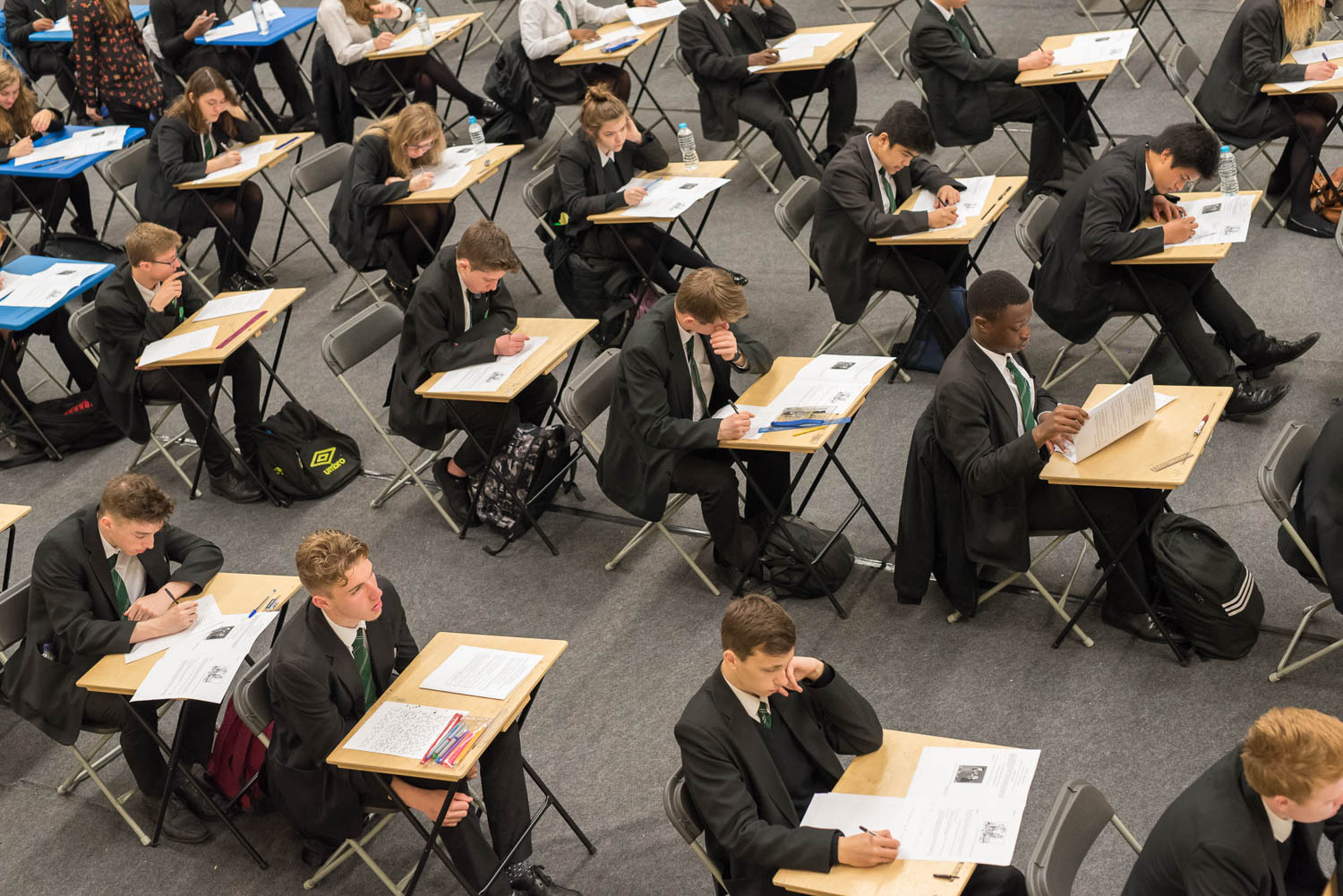 Exam desks and students