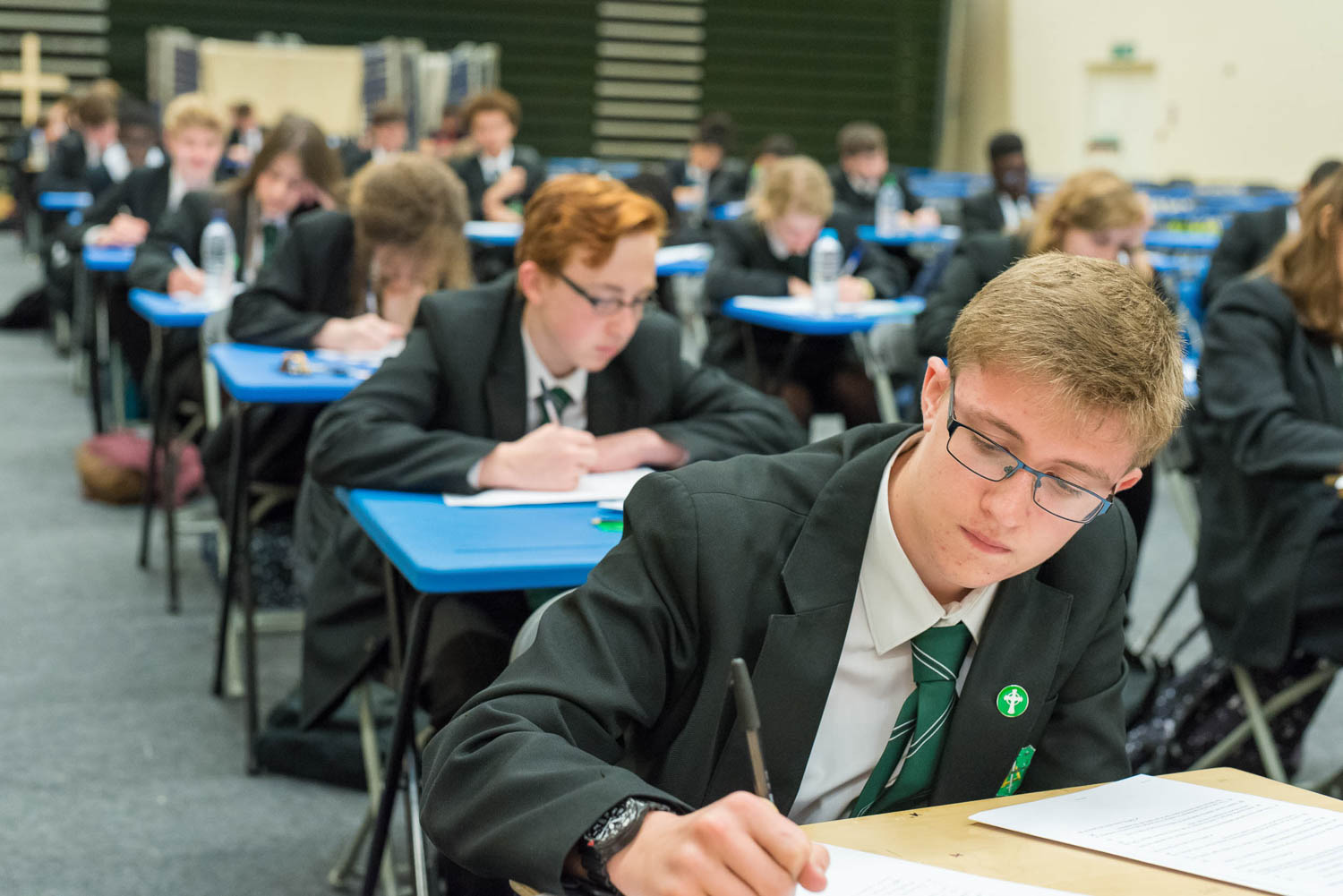 Exam desks and students