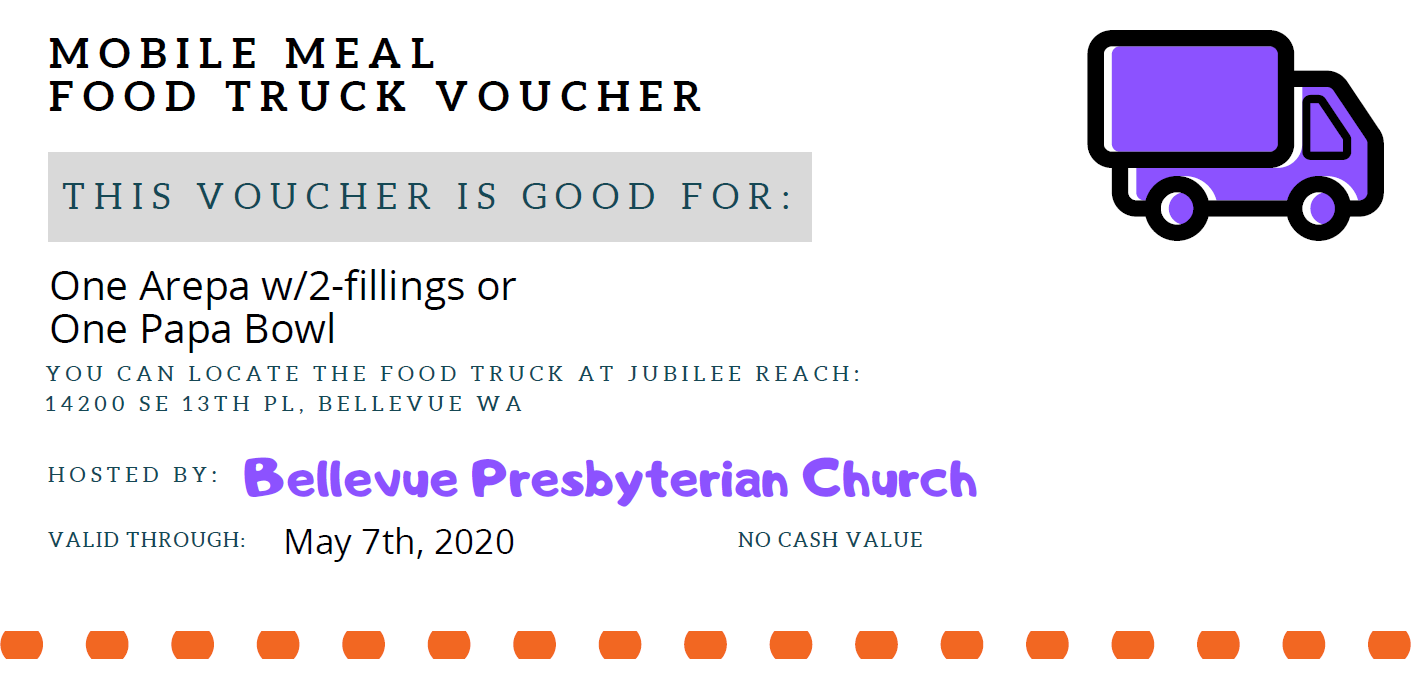  Screen-shot image:  Food truck meal voucher used in the Mobile Meal Alliance Program.  