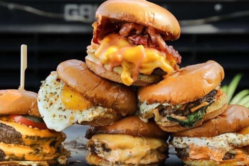  Photo:  Nice looking photo of a stack of hamburgers.  