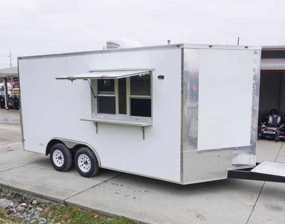  Photo:  Brand new plain white food trailer. 