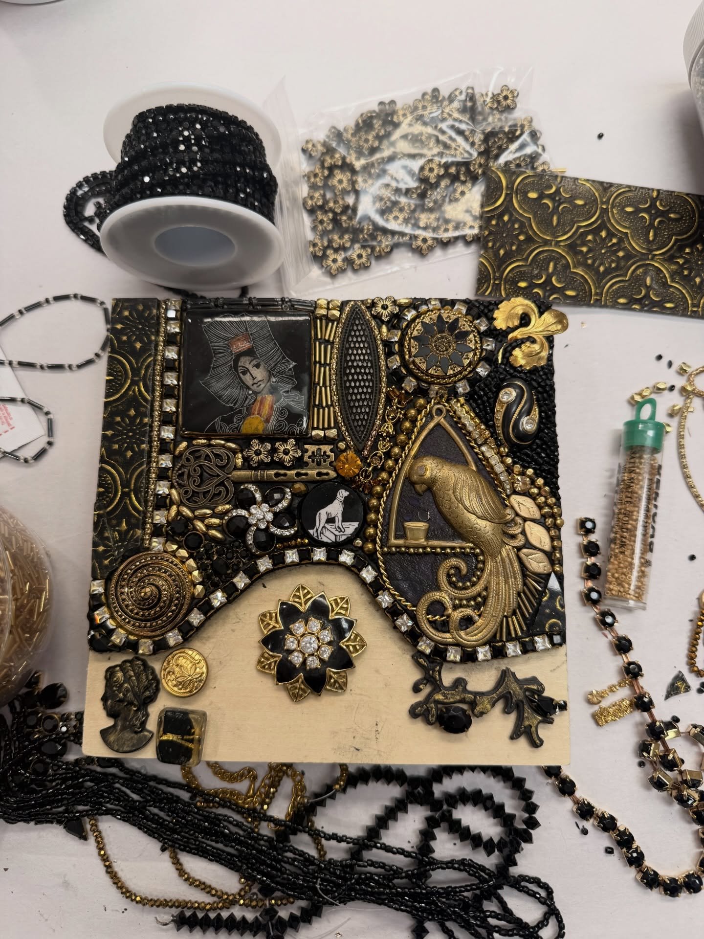 Ready to demo Mosaic Embroidery for our workshop tomorrow. I left half open so I can show the group how it&rsquo;s done. This is one of my favorite workshops to teach. #mosaicworkshop #mosaicworkshops #ashevilleworkshop #debramagermosaics