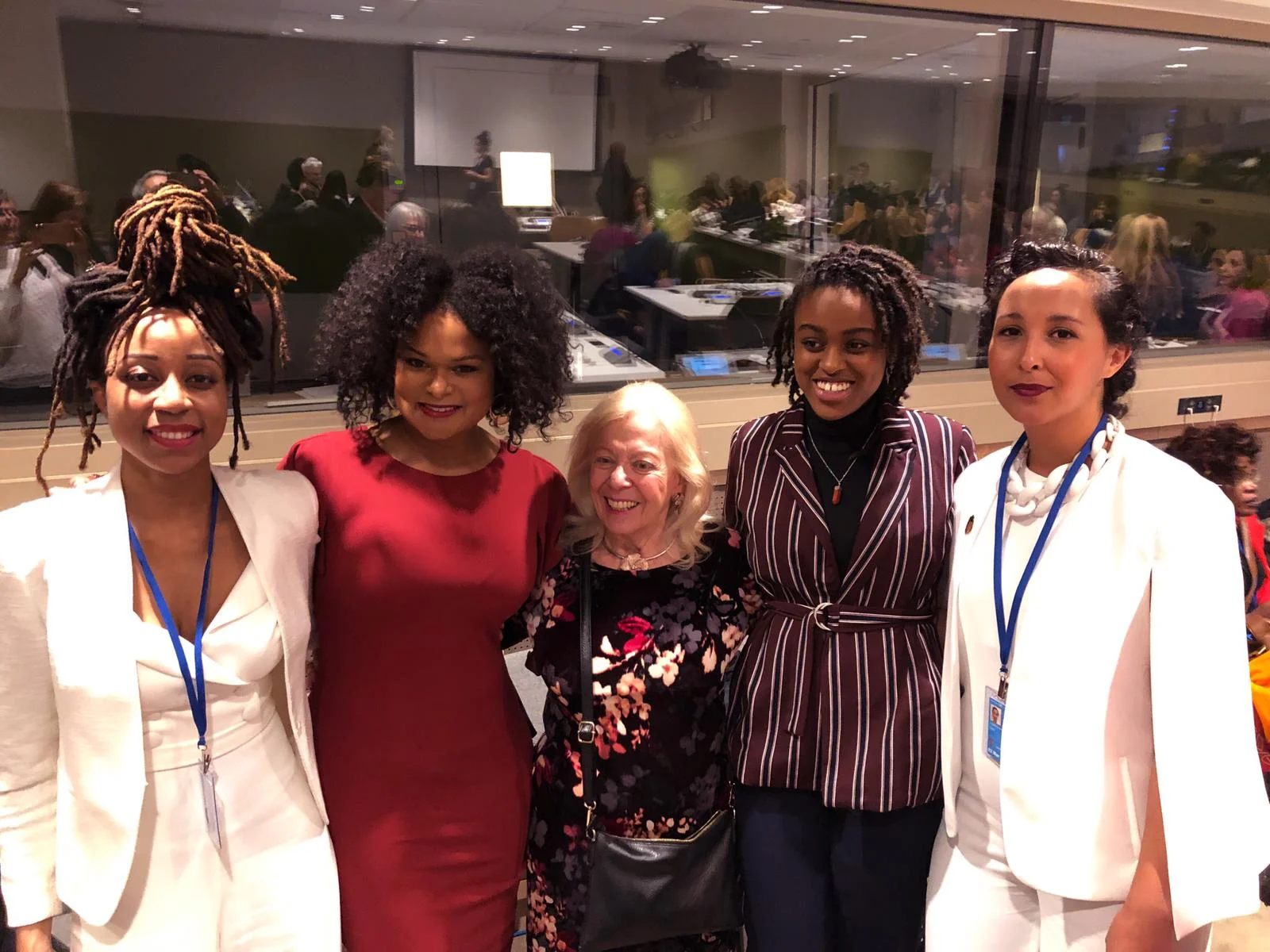 From left to right: Clarice Gargard, Raquel Willis, Edith Lederer, Camryn Bruno and Hasna El Maroudi.