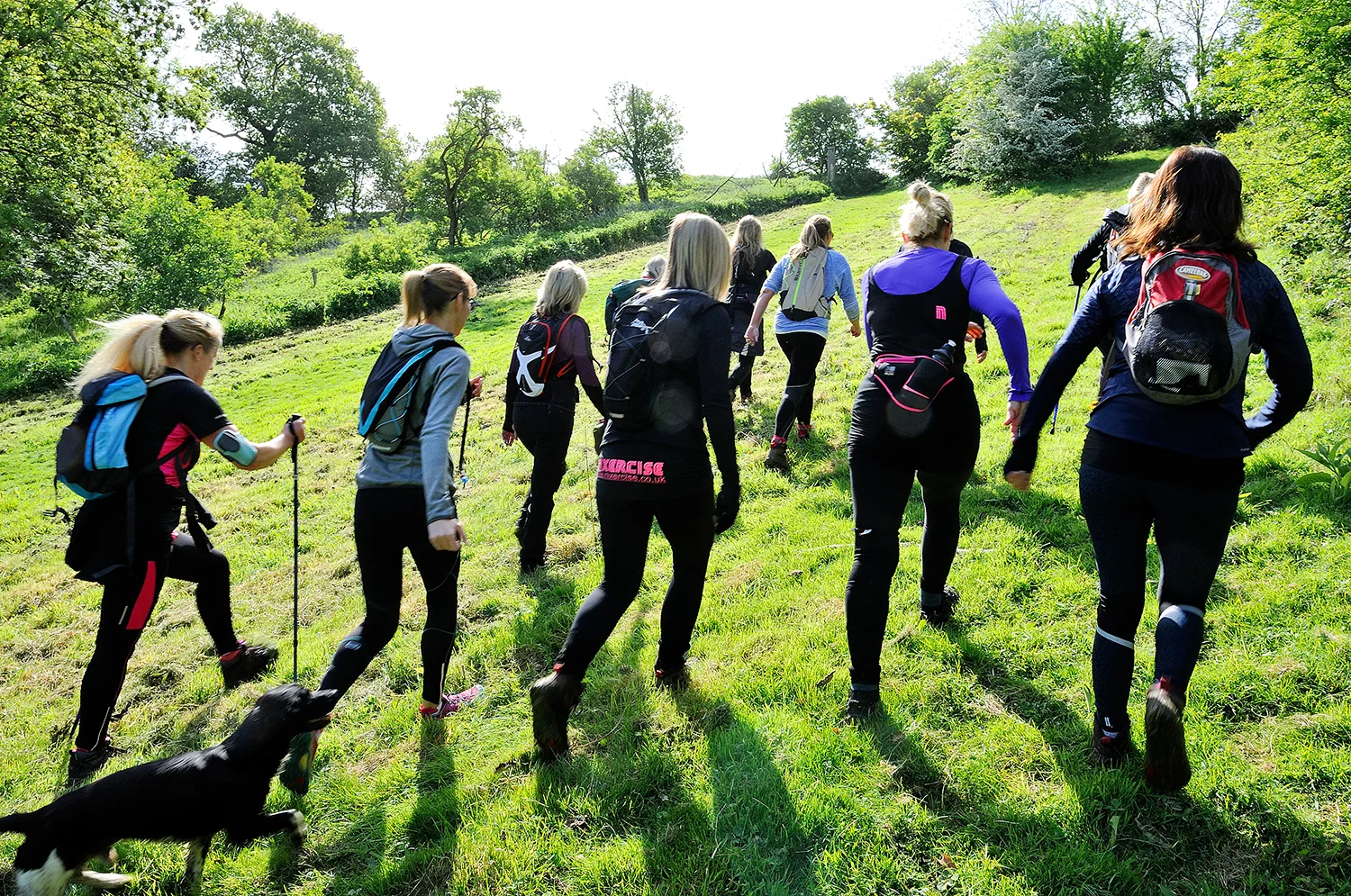 Outdoor walkers exercising in countryside