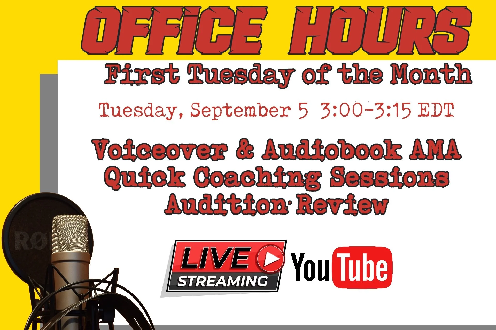 September Voiceover Coaching Office Hours